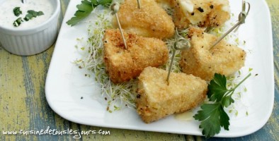 ©www.cuisinedetouslesjours.com - Camerbert pané, crème ail et persil