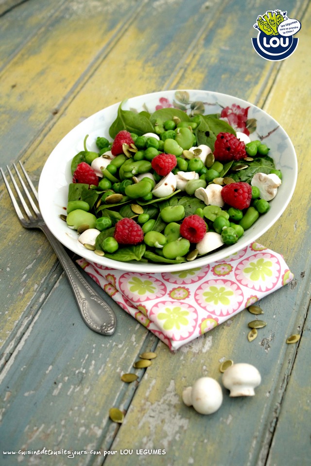 SALADES DE CHAMPIGNONS LEGUMES VERTS ET FRAMBOISES - Cuisine de tous les jours pour Lou Légumes